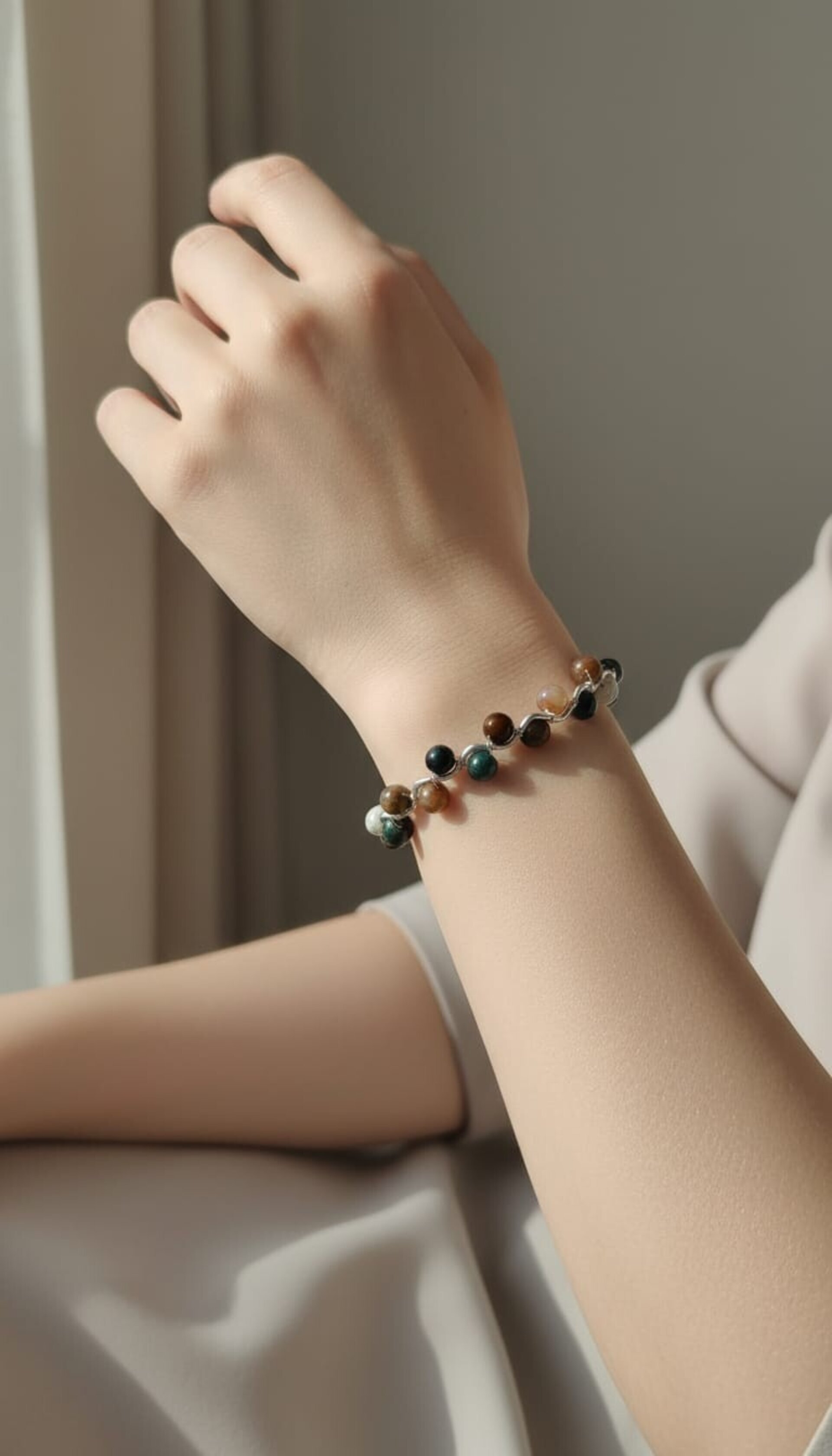 Pulsera de alambre plateada con piedra amazónica - 4