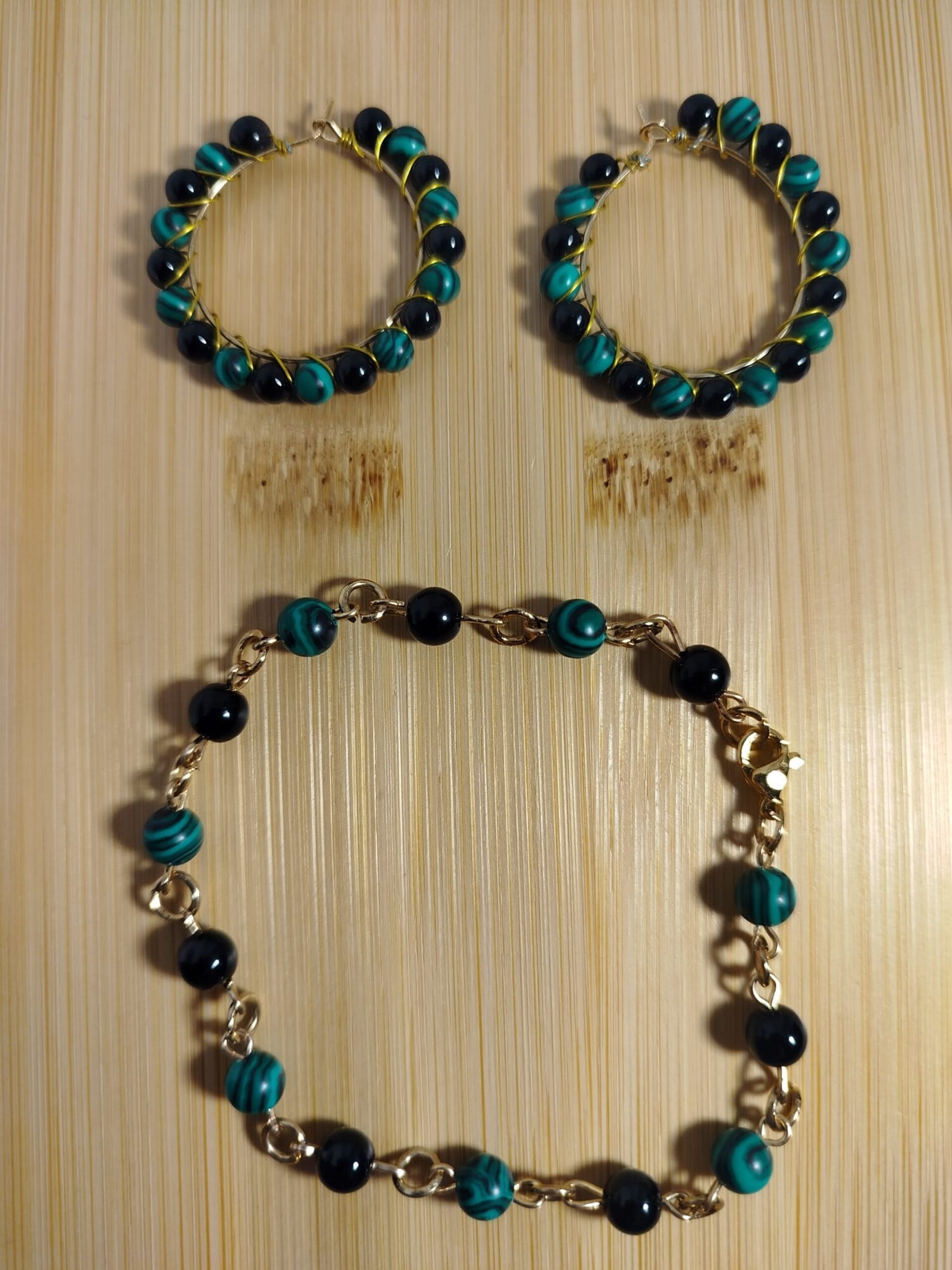 Conjunto de malaquita y obsidiana negra. - 2
