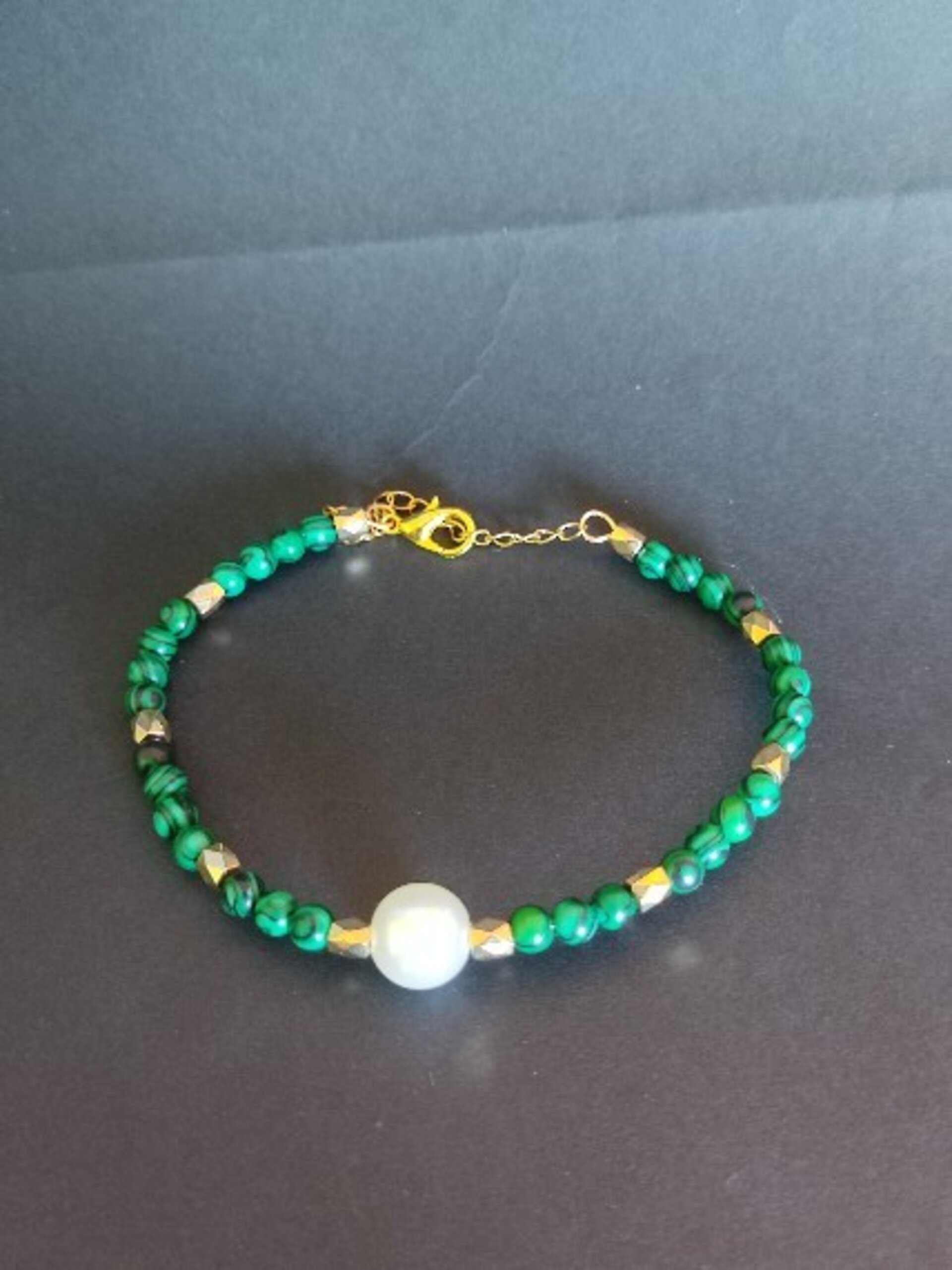 Pulsera de malaquitas y perla - 2