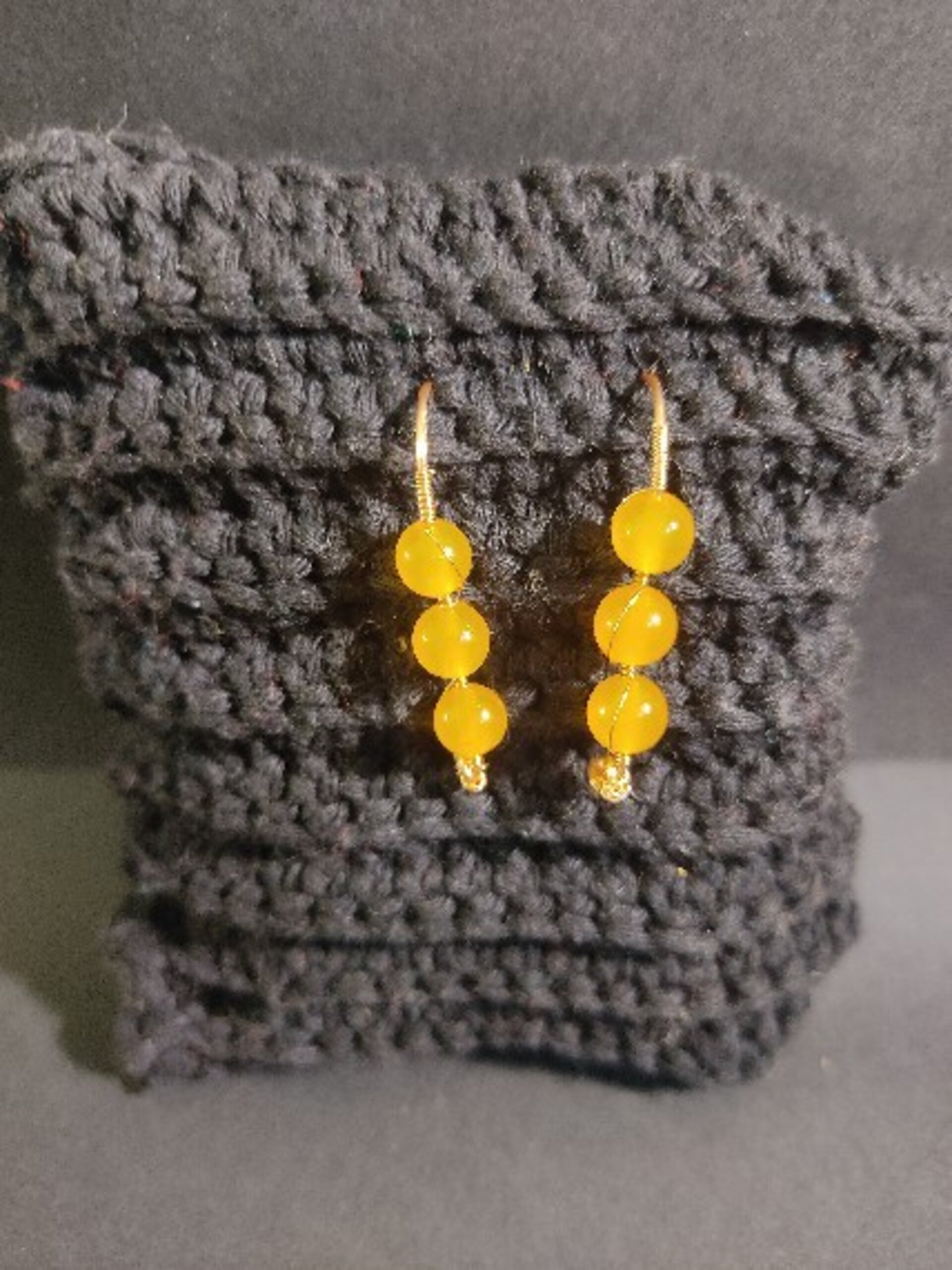 Pendientes largos con 3 agatas amarillas - 2
