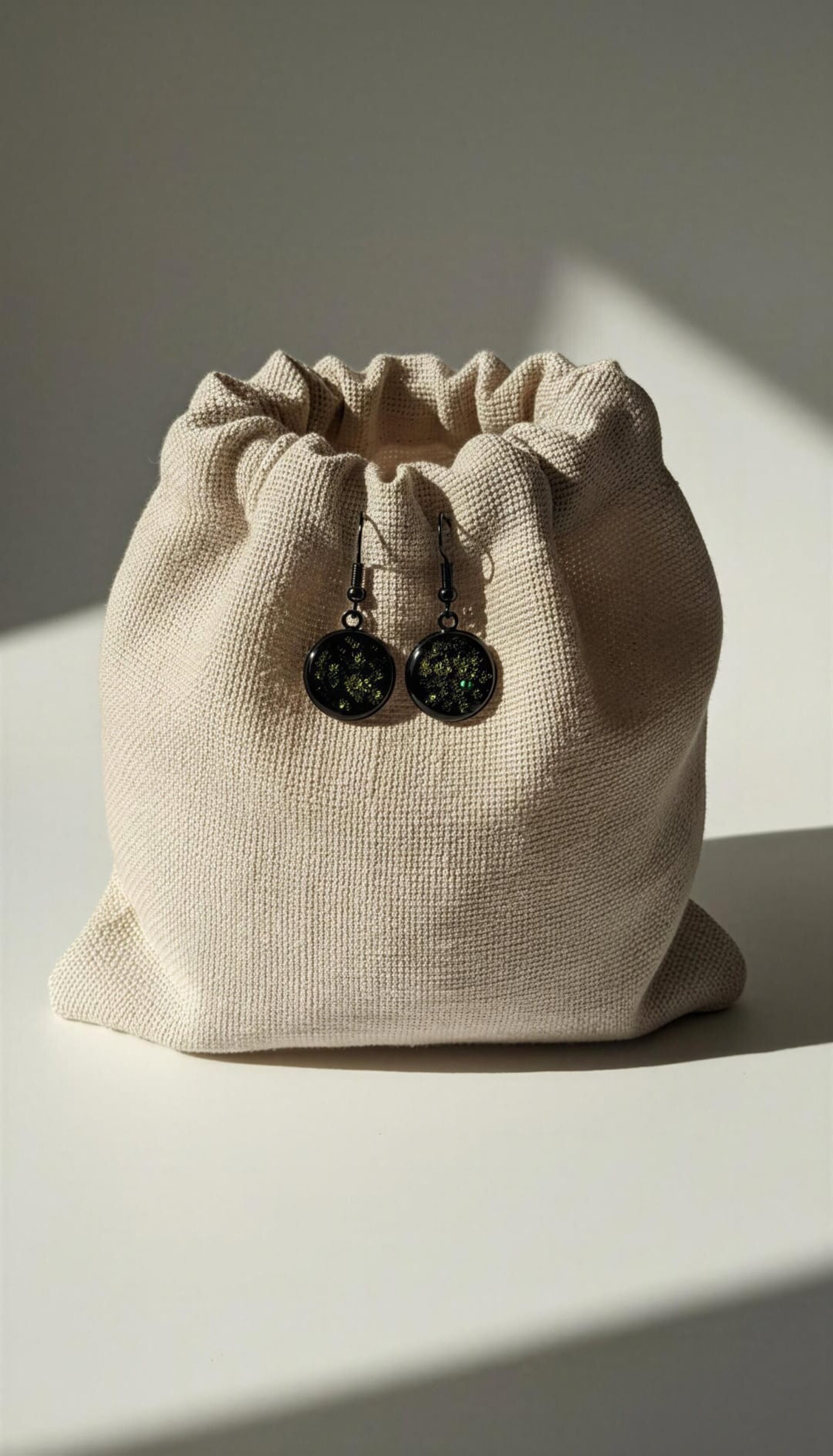 Pendientes redondos verdes con pan de oro - 6