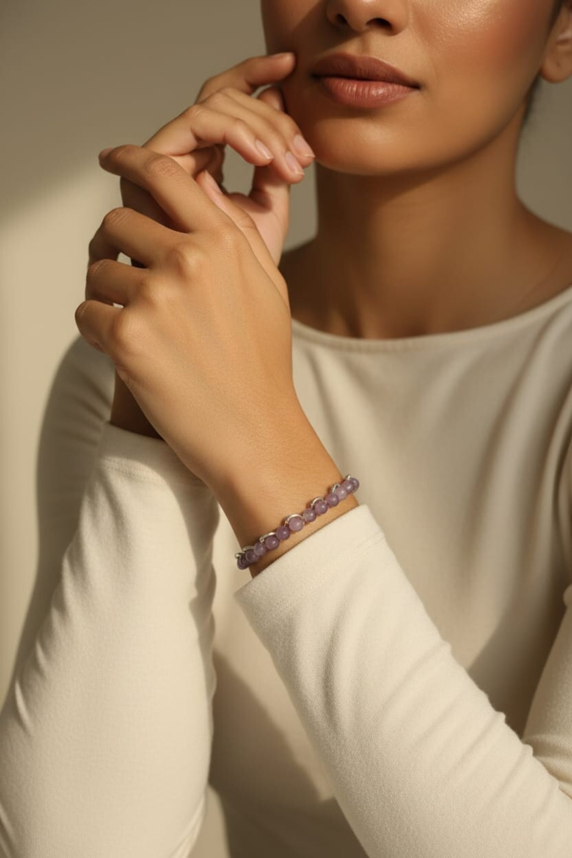 Pulsera de alambre plateado con jade lavanda mediano - 3