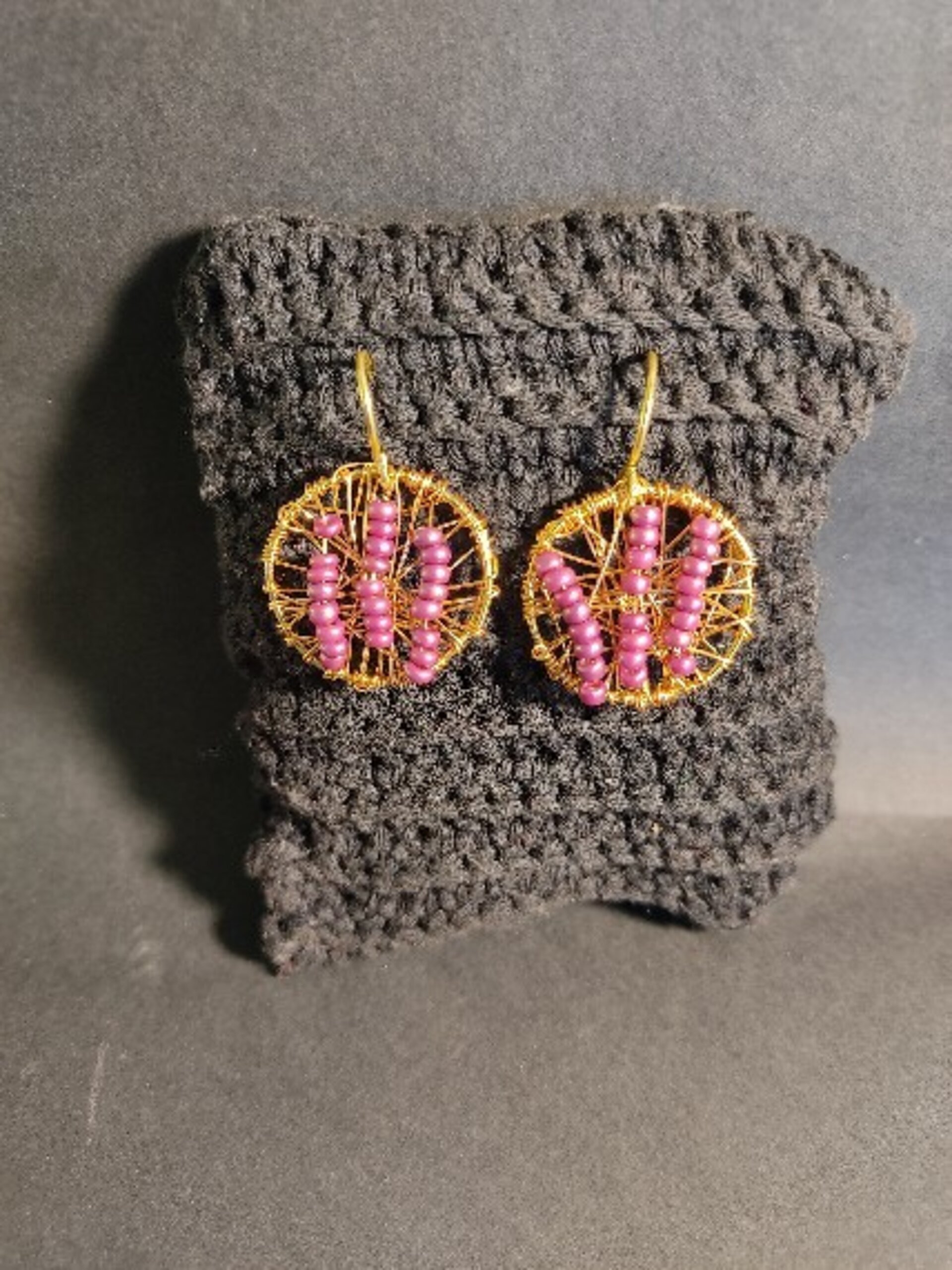 Pendientes redondos red y mostacilla lila - 2