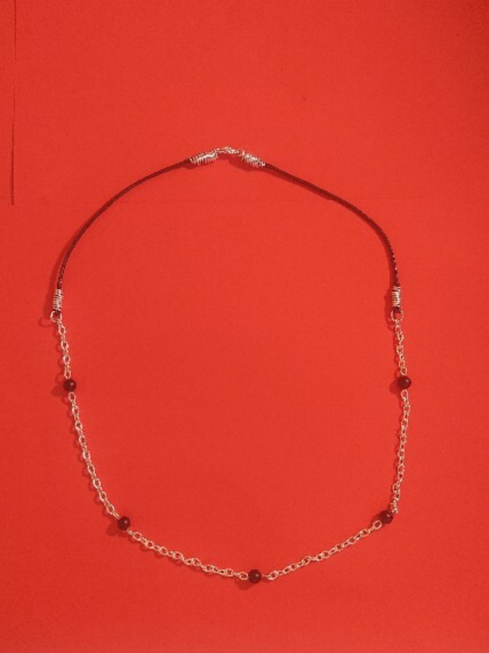 Collar  5 obsidina negro mate cordon y cadena - 2