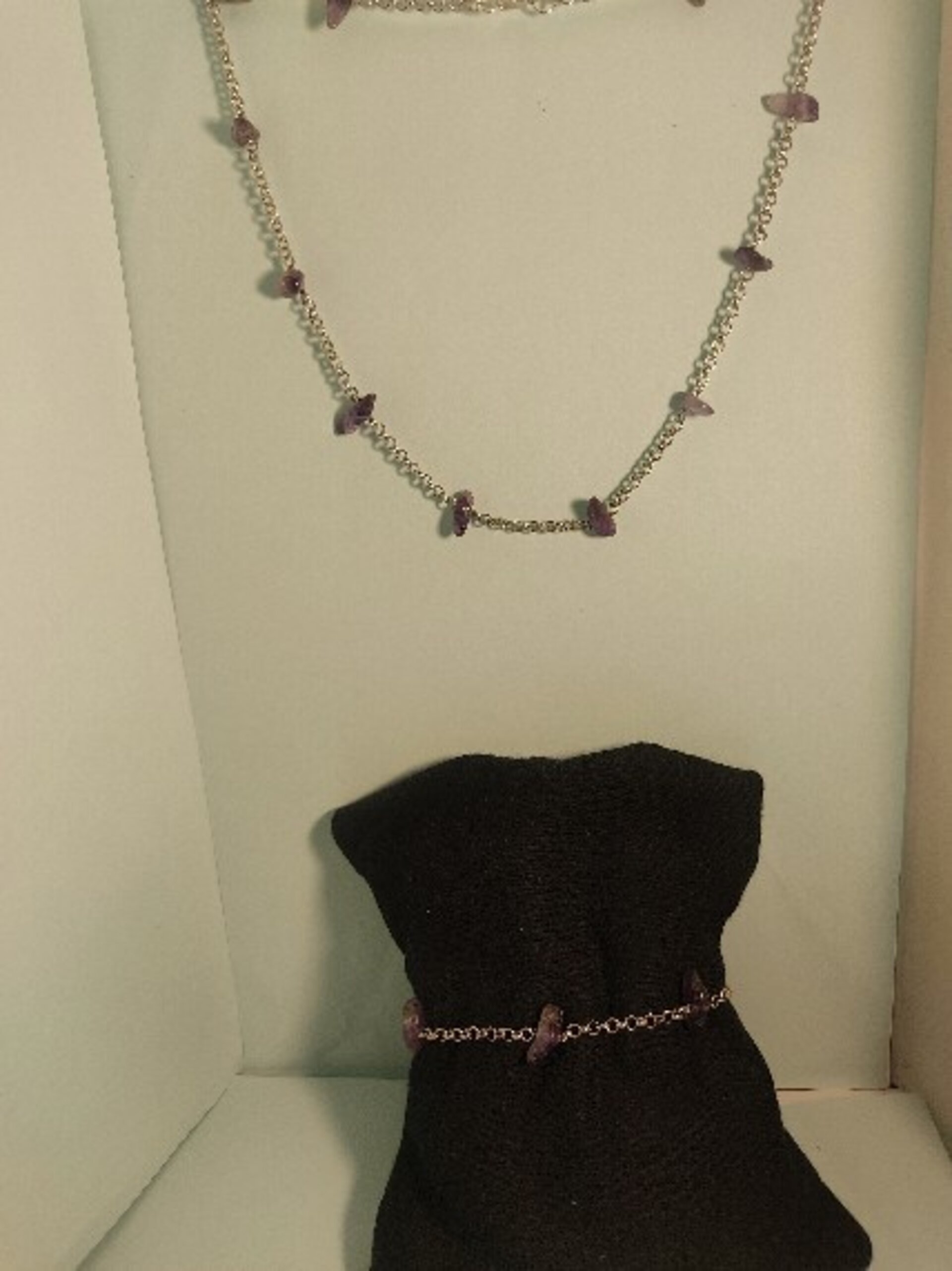 Conjunto de pulsera y collar con amatistas y cadena acero - 2