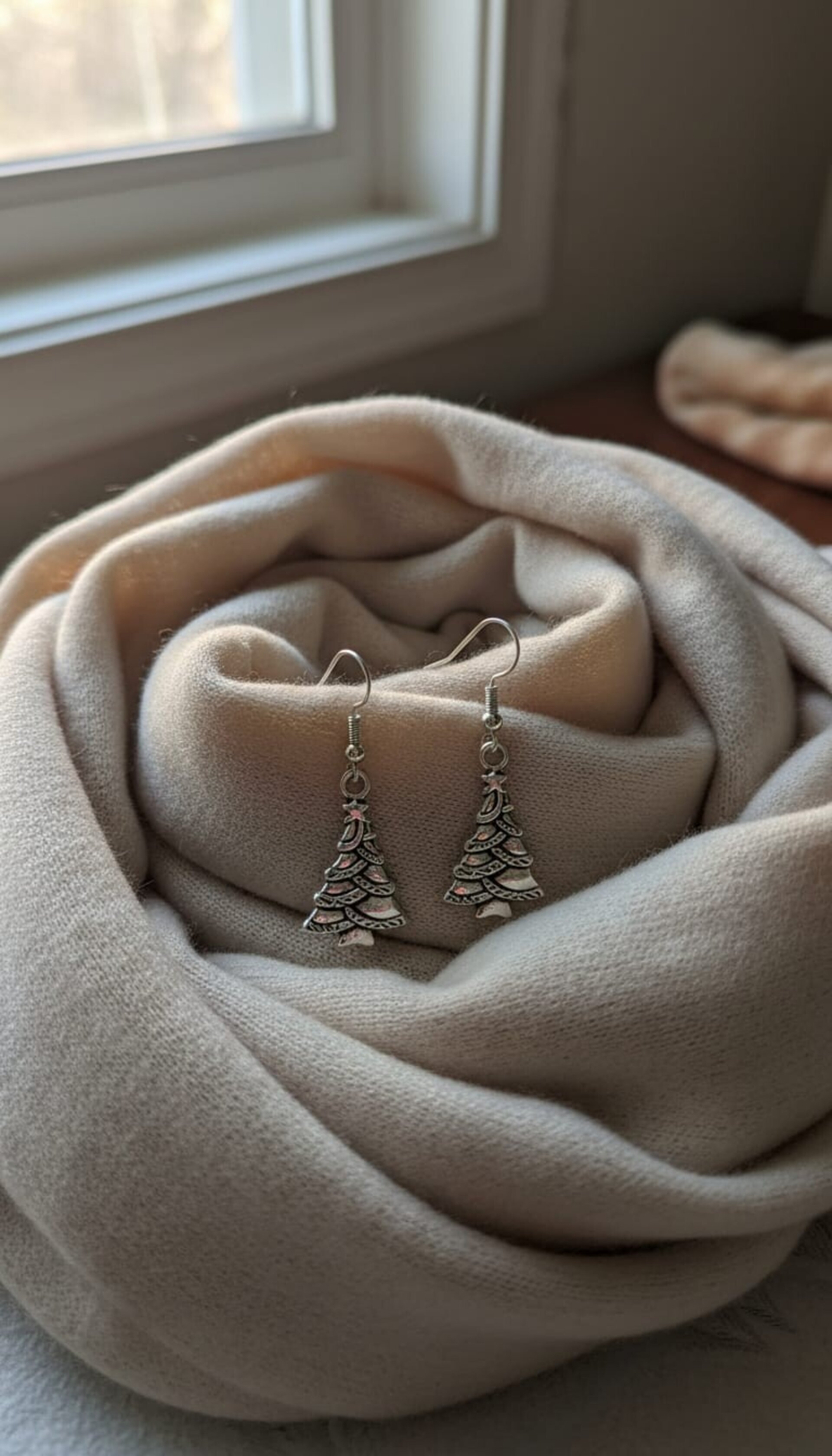 Pendientes árbol de navidad plateado sin color, cierre gancho - 1
