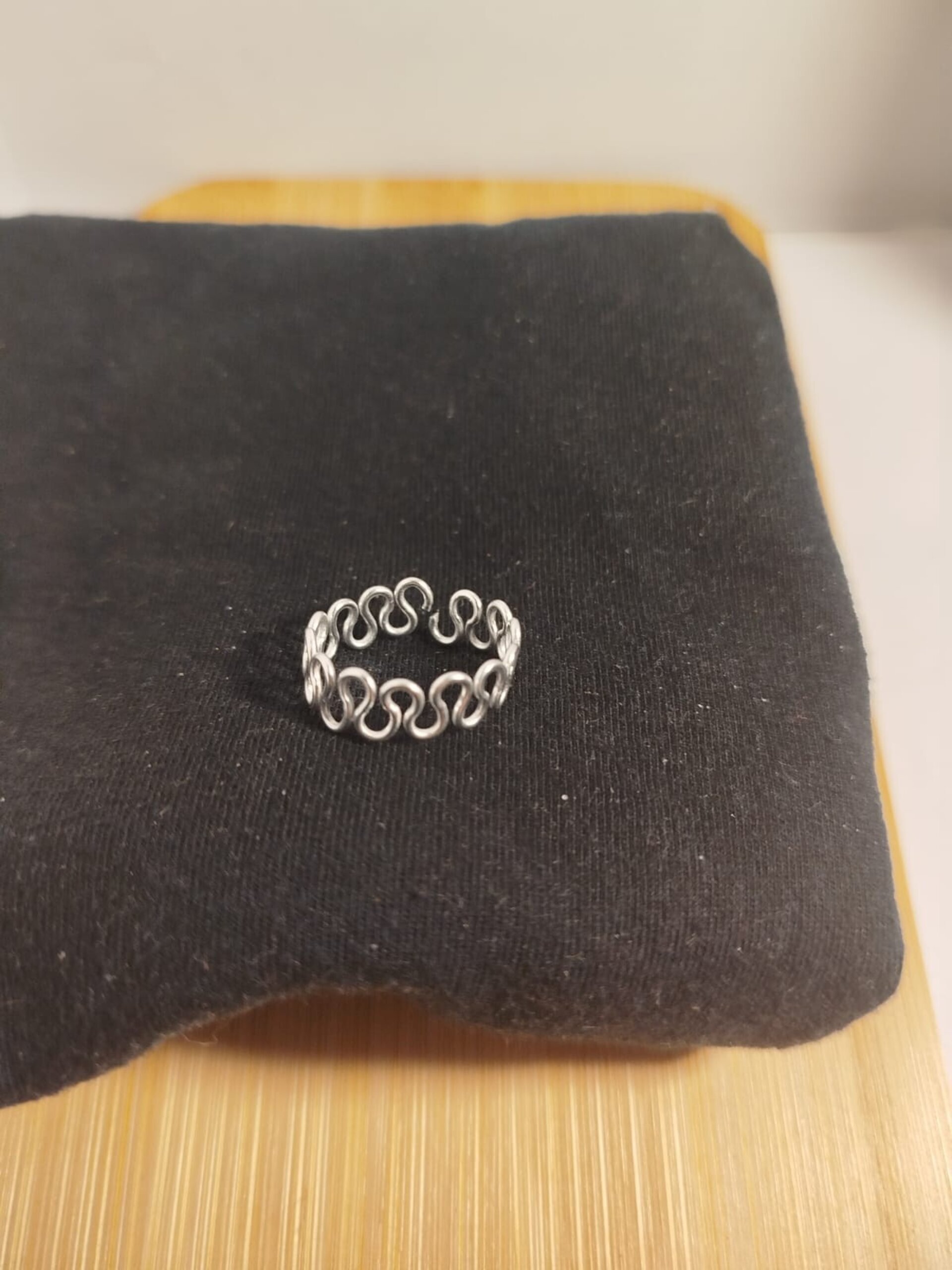 Anillo alalbre plateado curvas ajustable - 2