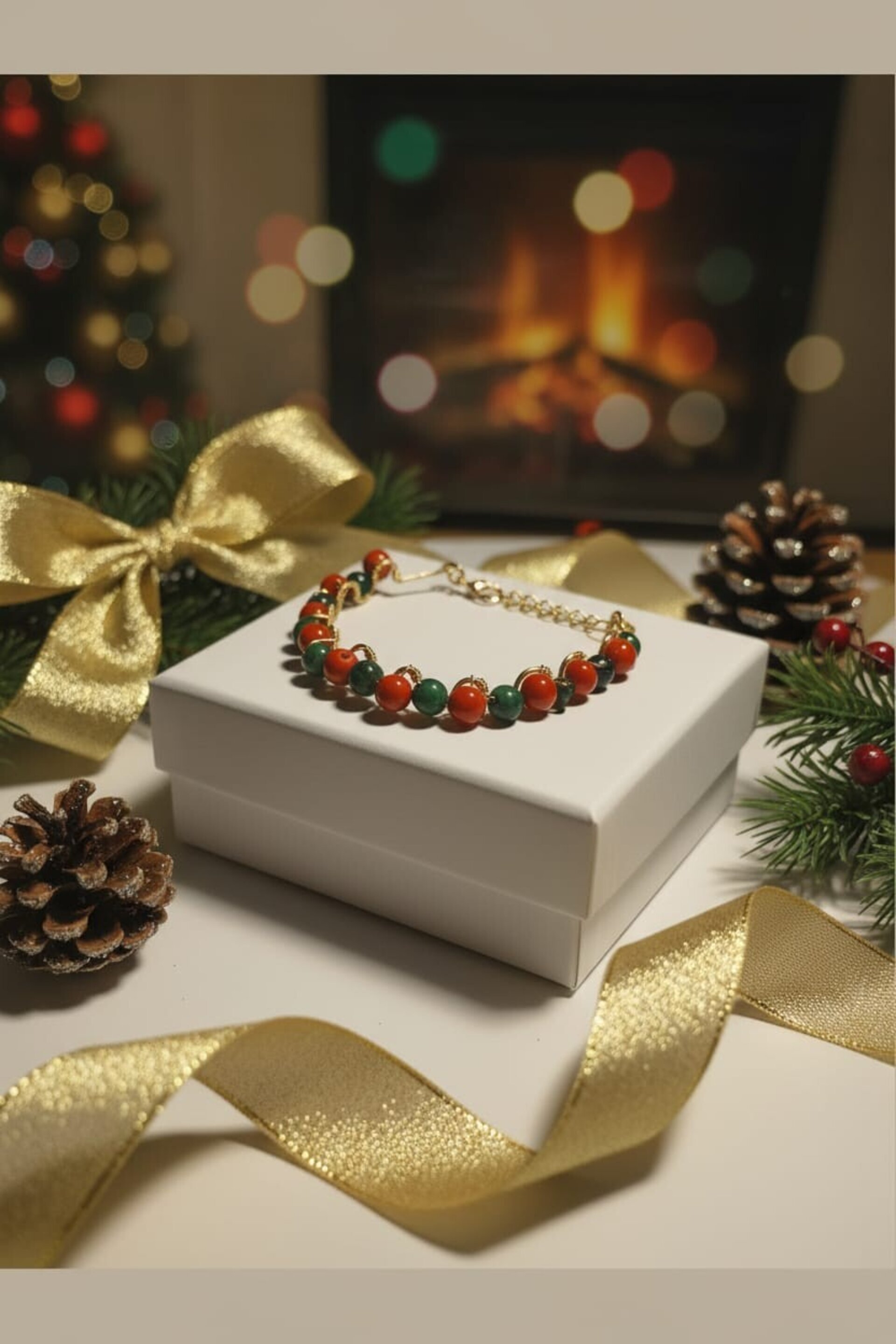 Pulsera alambre dorado con lapislázuli i Jade coral rojo - 3