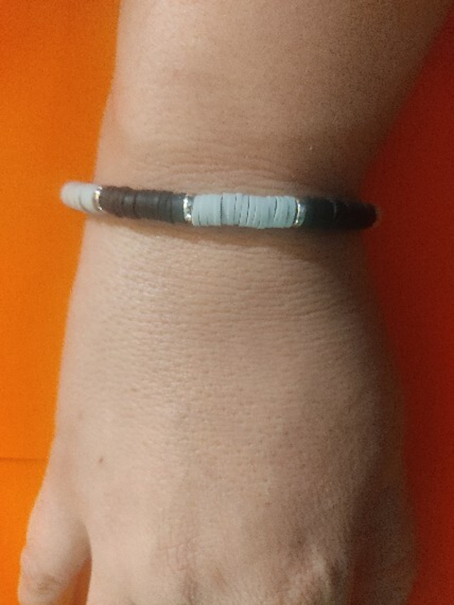 Conjunto de pulsera y pendientes gris, negro piezas fimo - 1