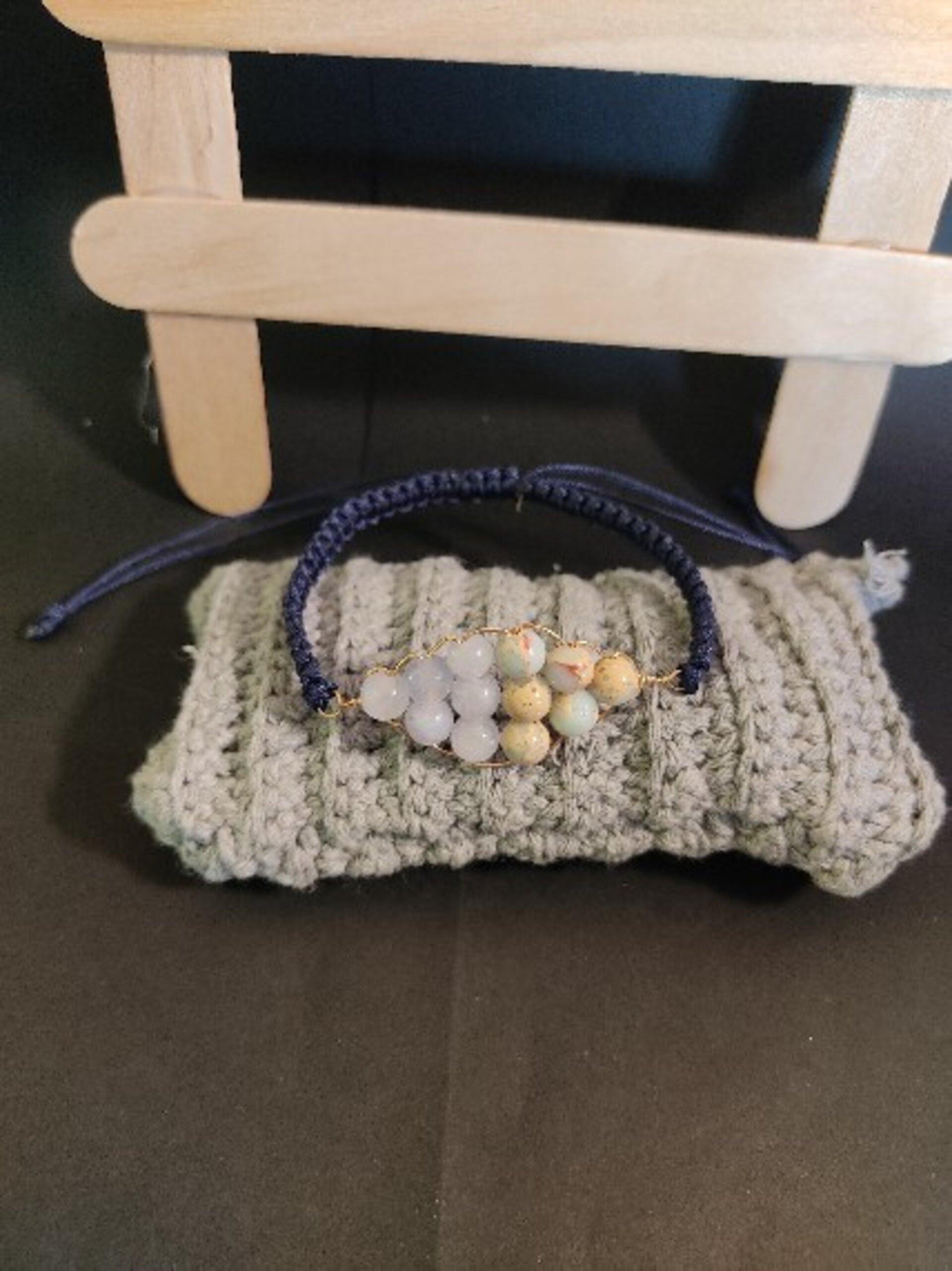 Pulsera de hilo con piedra amazonica y agua marina - 2