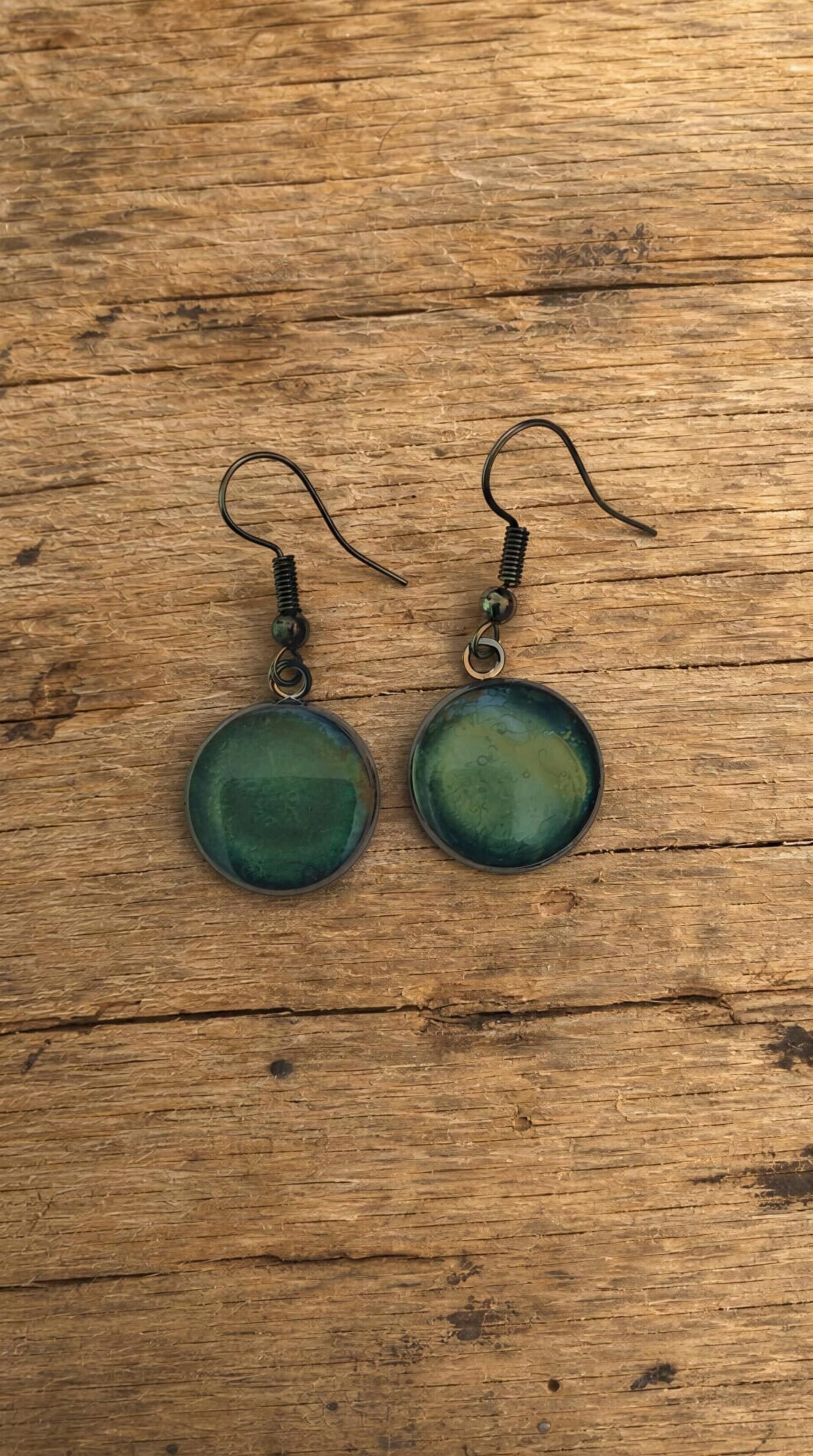 Pendientes redondos verde turquesa - 4