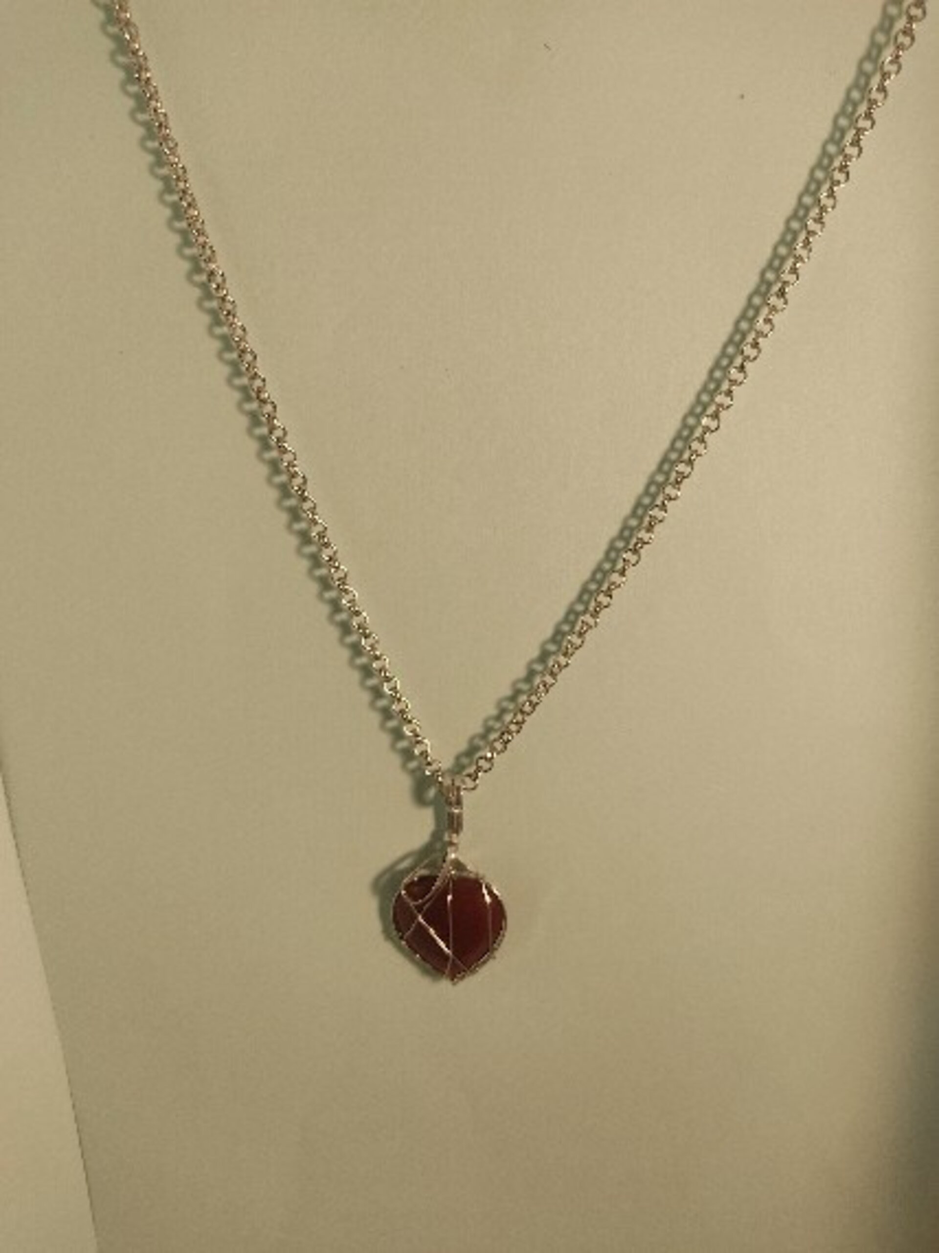 Collar con corazon jaspe rojo y cadena - 2