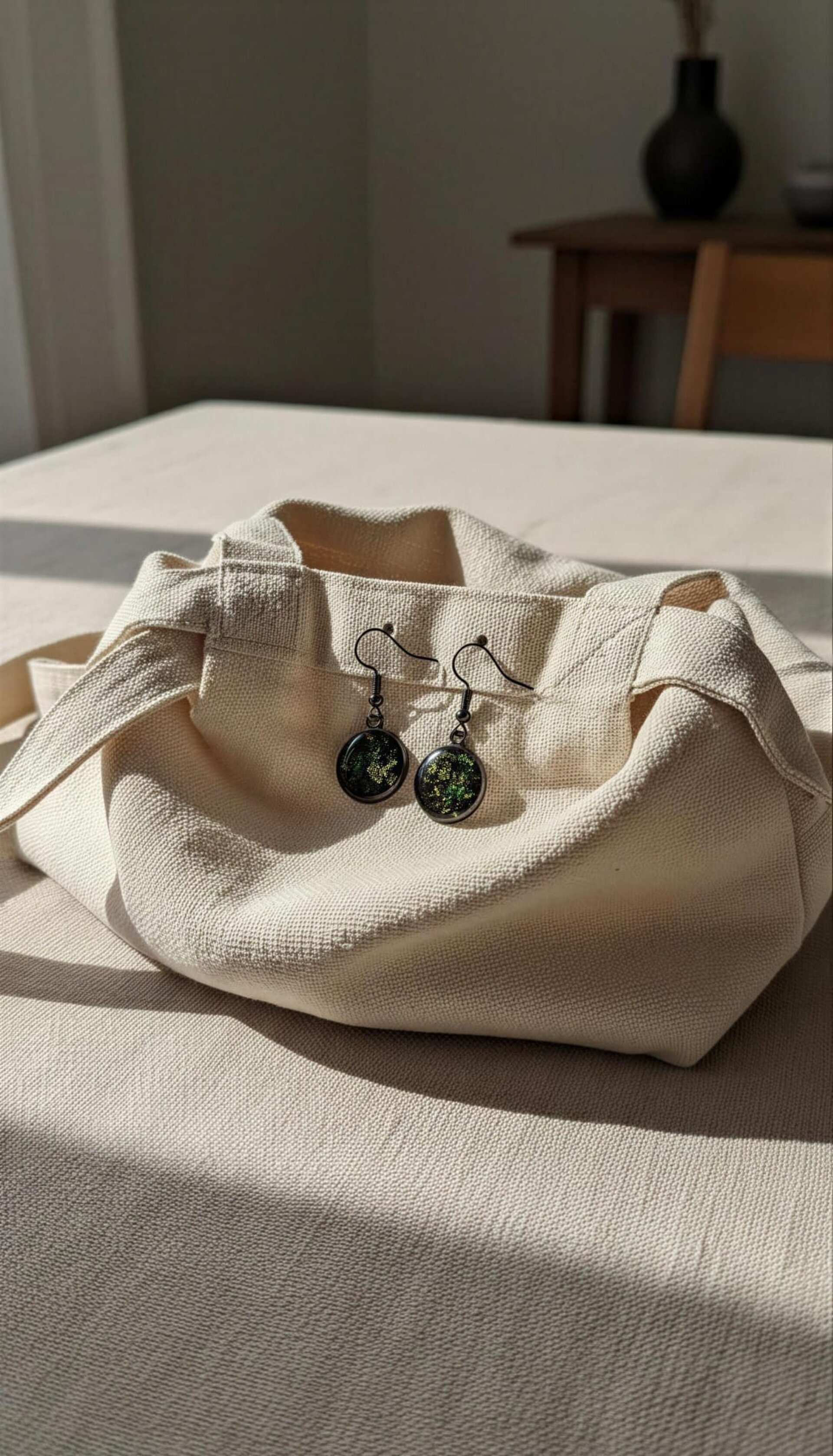 Pendientes redondos verdes con pan de oro - 4