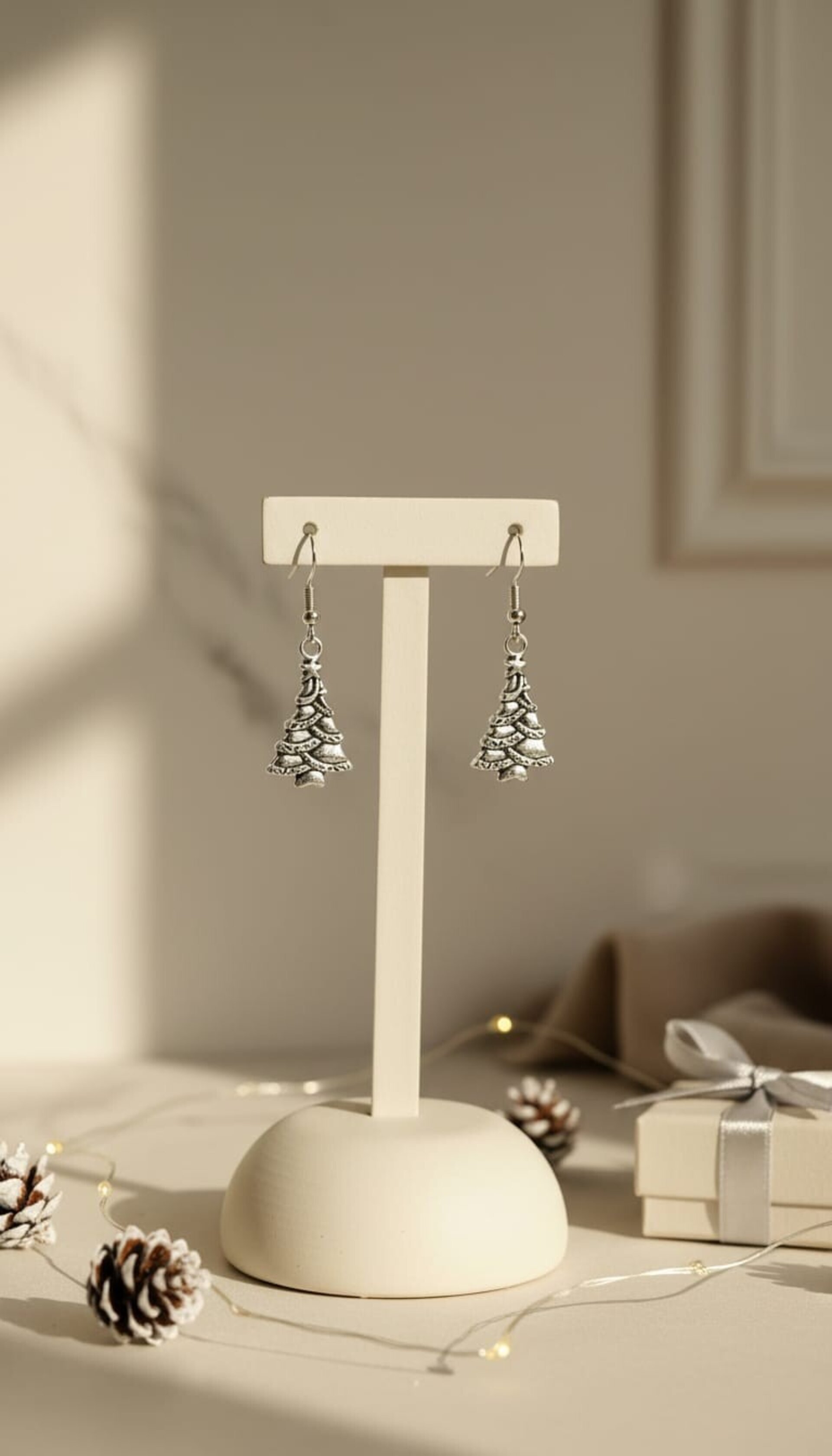 Pendientes árbol de navidad plateado sin color, cierre gancho - 5