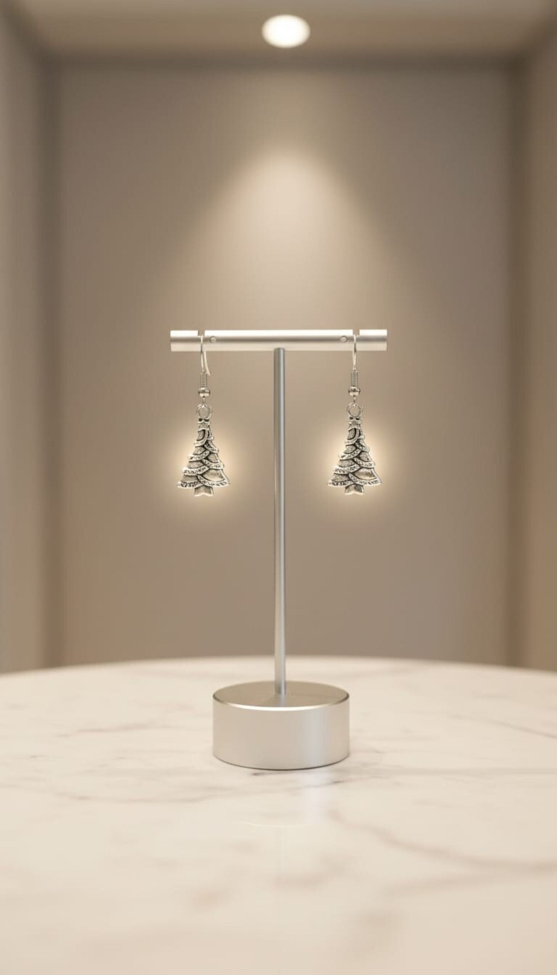 Pendientes árbol de navidad plateado sin color, cierre gancho - 2